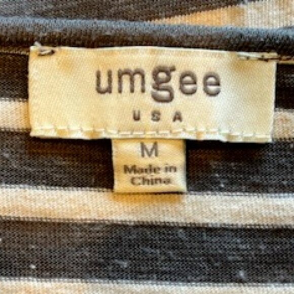 Umgee Gray & Cream Stripe 3/4 Sleeve Shirt Sz M - Picture 9 of 9